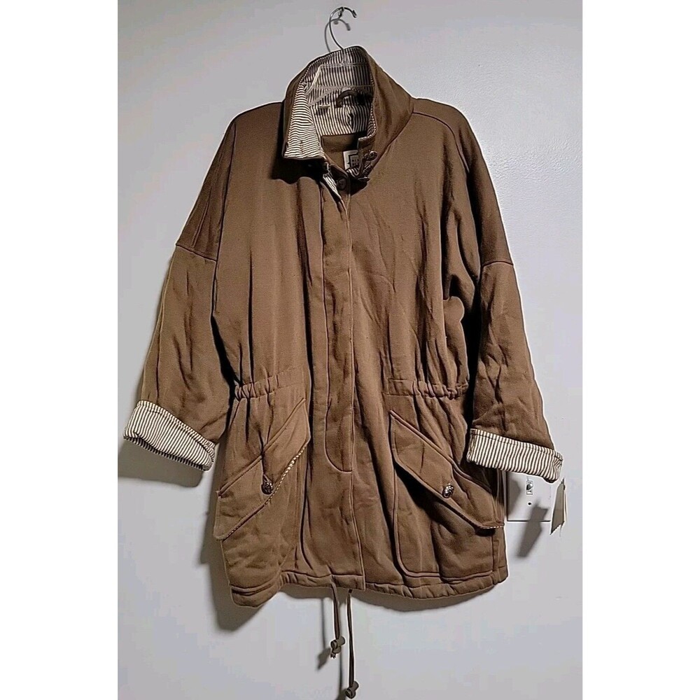 Mixed Blues Tan Brown Cotton Blend  Parka Coat Jacket  100% Cotton Lining Sz M